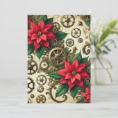 Drukbare Steampunk Cogs and Gears met Poinsettia Kaart (Staand voorkant)