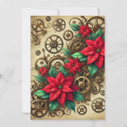 Drukbare Steampunk Cogs and Gears met Poinsettia Kaart (Achterkant)