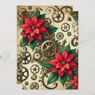 Drukbare Steampunk Cogs and Gears met Poinsettia Kaart
