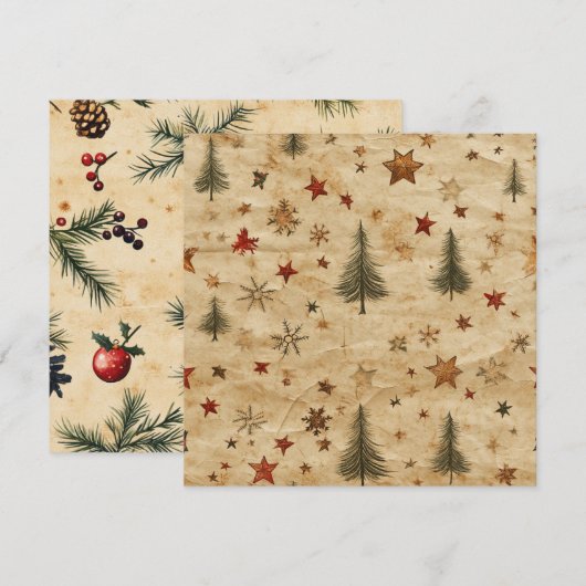 Drukbare Vintage Christmas Pine op perkament Kaart (Voorkant / Achterkant)