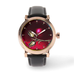 DRUKDIAMONDTULIPS MONOGRAM, Rode Pareltjes Horloge