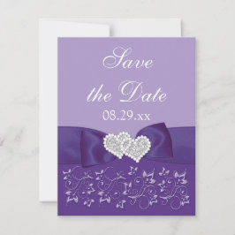 DRUKJE Paars-witte flora Sla de datumkaart op RSVP Kaartje