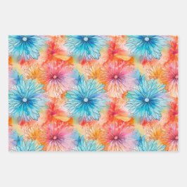 Drukke Floral Tie Dye patroon set 4 Inpakpapier Vel