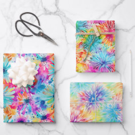 Drukke Floral Tie Dye patroon set 5 Inpakpapier Vel