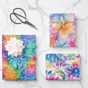 Drukke Floral Tie Dye patroon set 6 Inpakpapier Vel