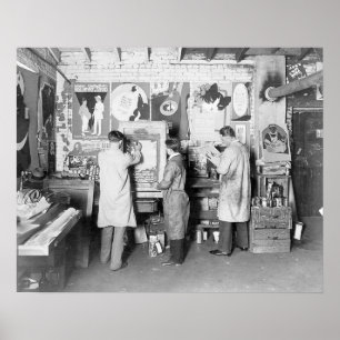 Drukkerij, 1921. Oude foto Poster