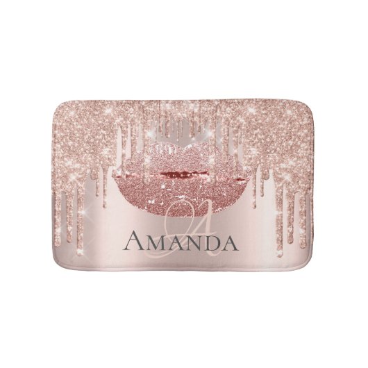 Drukt Roos Roze Blush Glitter Name Monogram Makeup Badmat (Voorkant)