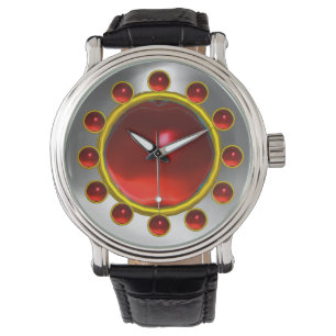 DRUKTE 3D RODE RUBY- EN WITTE GEMSTONEN HORLOGE