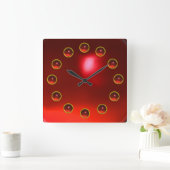 DRUKTE 3D RODE RUBY GEMSTONES VIERKANTE KLOK (Huis)