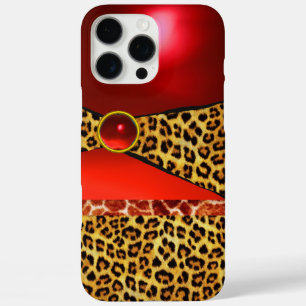 DRUKTE GIRAFFE LEOPARD HUID ROOD RUBY GEMSTONE iPhone 16 PRO MAX HOESJE