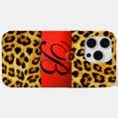 DRUKTE LEOPARD FUR RED RUBY GEMSTONE MONOGRAM, Case-Mate iPhone CASE (Achterkant (horizontaal))