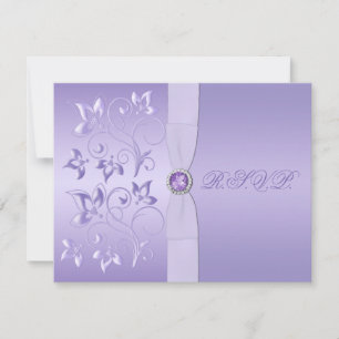DRUKTE RIBBON Lavender Floral Jeweled RSVP-kaart RSVP Kaartje