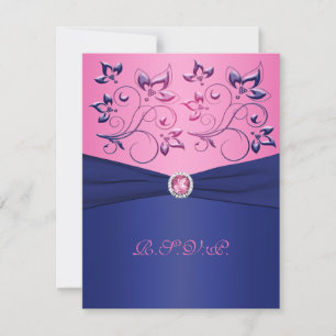 DRUKTE RIBBON Navy, Roze Floral RSVP-kaart RSVP Kaartje