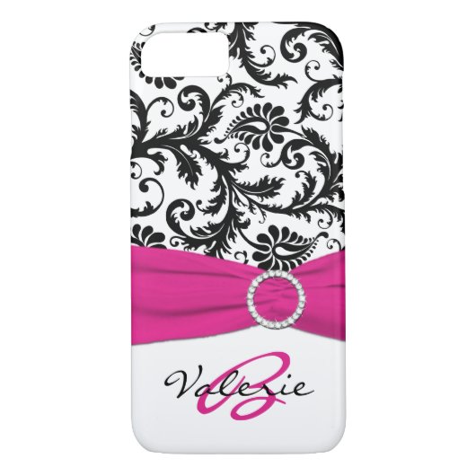 DRUKTE RIBBON Pink, zwart, witte Floral Damask Case-Mate iPhone Case (Achterkant)