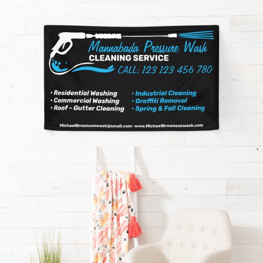 Drukwassen Zwart Power Wash Cleaner Shop Spandoek (Insitu)