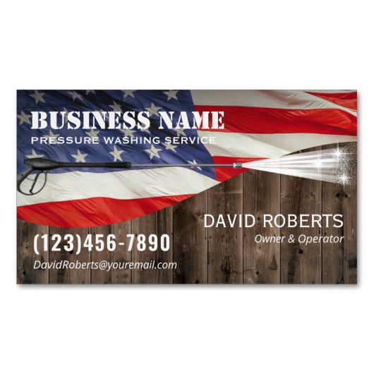 Drukwasvermogen reinigen Patriottisch hout Magnetisch Visitekaartje (Voorkant)