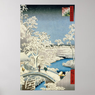 Drum bridge and Setting Sun Hill at Meguro Poster