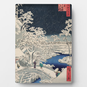 Drum Bridge in de sneeuwse Ukiyo-e Japanse kunst Fotoplaat