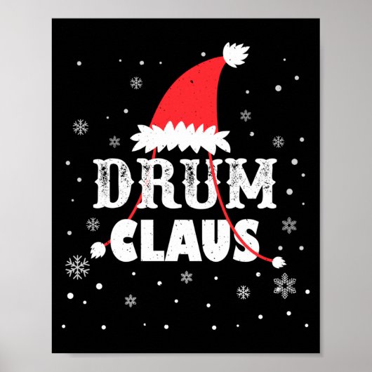 Drum Claus Kerstman Kerst Drummer Lange Mouwen  Poster (Voorkant)