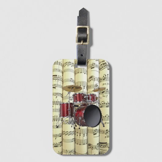 Drum ingesteld op Rollend Datablad Music ~ Bagagelabel (Voorkant (verticaal))