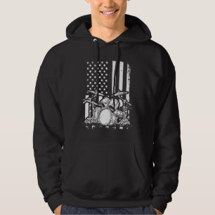 Drum Kit American Flag Drummer Musician Hoodie