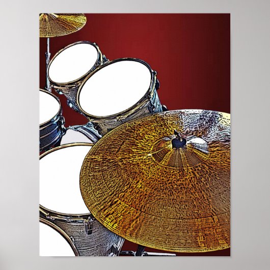 Drum Kit Drummer Print Rock N Roll Music Poster (Voorkant)