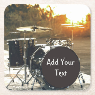 Drum Kit Drummer Rock personaliseren Aanpassen Vierkante Kartonnen Onderzetter