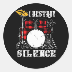 Drum Kit Percussionist Drummer I Destroy Silence Ronde Sticker
