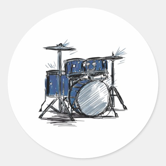 Drum Kit Sketch Music Ronde Sticker (Voorkant)