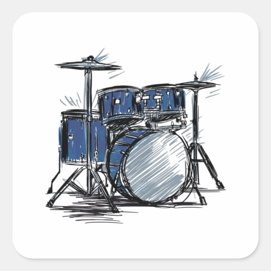Drum Kit Sketch Music Vierkante Sticker (Voorkant)