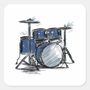 Drum Kit Sketch Music Vierkante Sticker