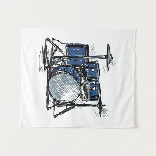 Drum Kit Sketch Music Wandkleed (Voorkant (horizontaal))