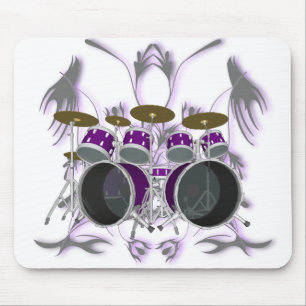 Drum Kit & Tribal Artwork (paars) - Mousepad Muismat