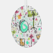 Drum Kit: Waterverf Memphis Retro. Glas Ornament (Voorkant links)