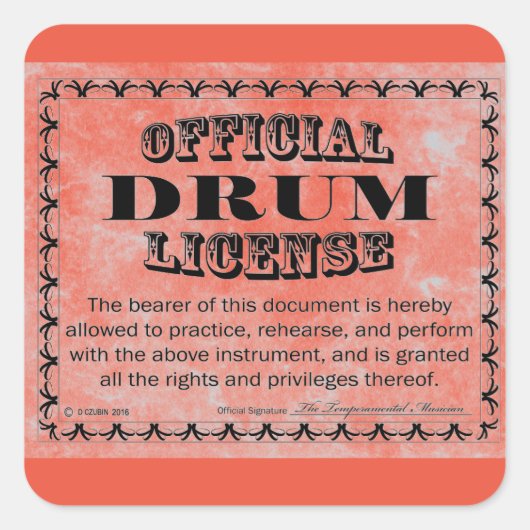 Drum License Square Sticker (Voorkant)