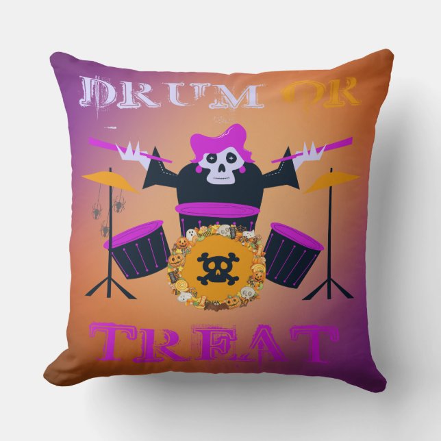 Drum of Behandel Skelet Halloween Kussen (Voorkant)