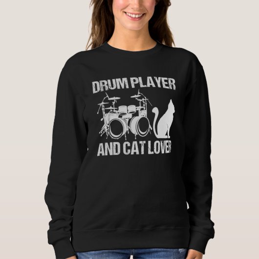 Drum Player And Cat Drumming Musician Drums Instru Trui (Voorkant)