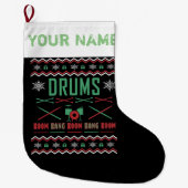 Drum Player Ugly kerstSweater Style Grote Kerstsok (Voorkant)
