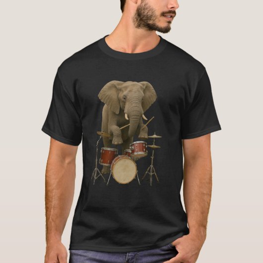 Drum-Playing Elephant Design T-shirt (Voorkant)