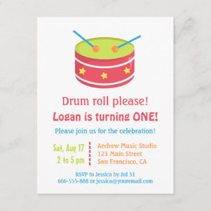 Drum Roll Boy First Birthday Party Kaart