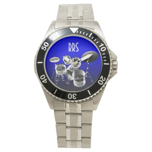 Drum Set Gepersonaliseerde Monogram Gift Watch Horloge (Voorkant)