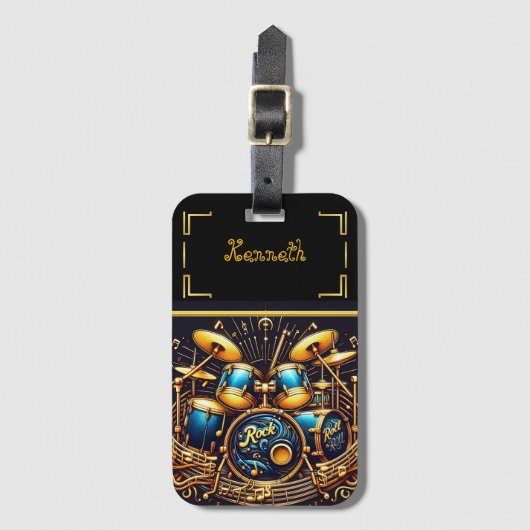 Drum set van blauw en goud bagagelabel (Voorkant (verticaal))