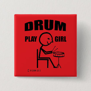 Drum Spelen Meisje Vierkante Button 5,1 Cm