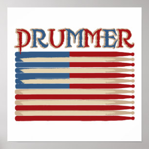 Drum Stick USA Flag Drummer T - shirts en Gifts Poster