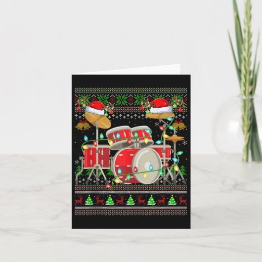 Drum Ugly Christmas Sweater Musical Drum Player Dr Kaart (Voorkant)