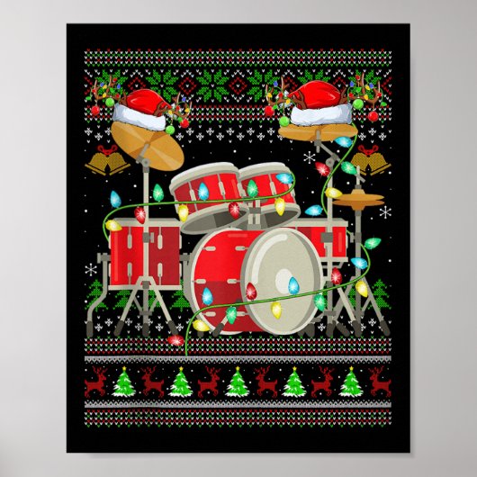 Drum Ugly Christmas Sweater Musical Drum Player Dr Poster (Voorkant)