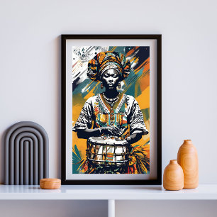 Drum van haar voorouders - Afrocentrische vrouw me Poster