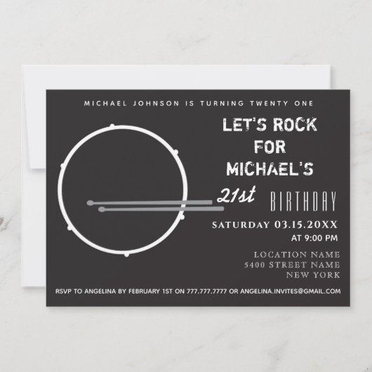 Drum zwart en wit 21ste verjaardag kaart (Voorkant)