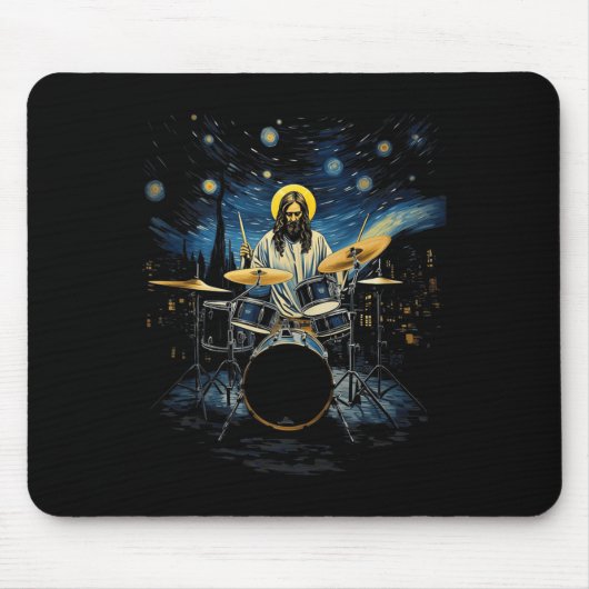 Drumkit percussionist Drummer Van Gogh Jesus spele Muismat (Voorkant)