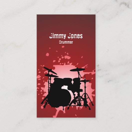 Drumkit Silhouette Splatter Carte de visite rouge (Devant)